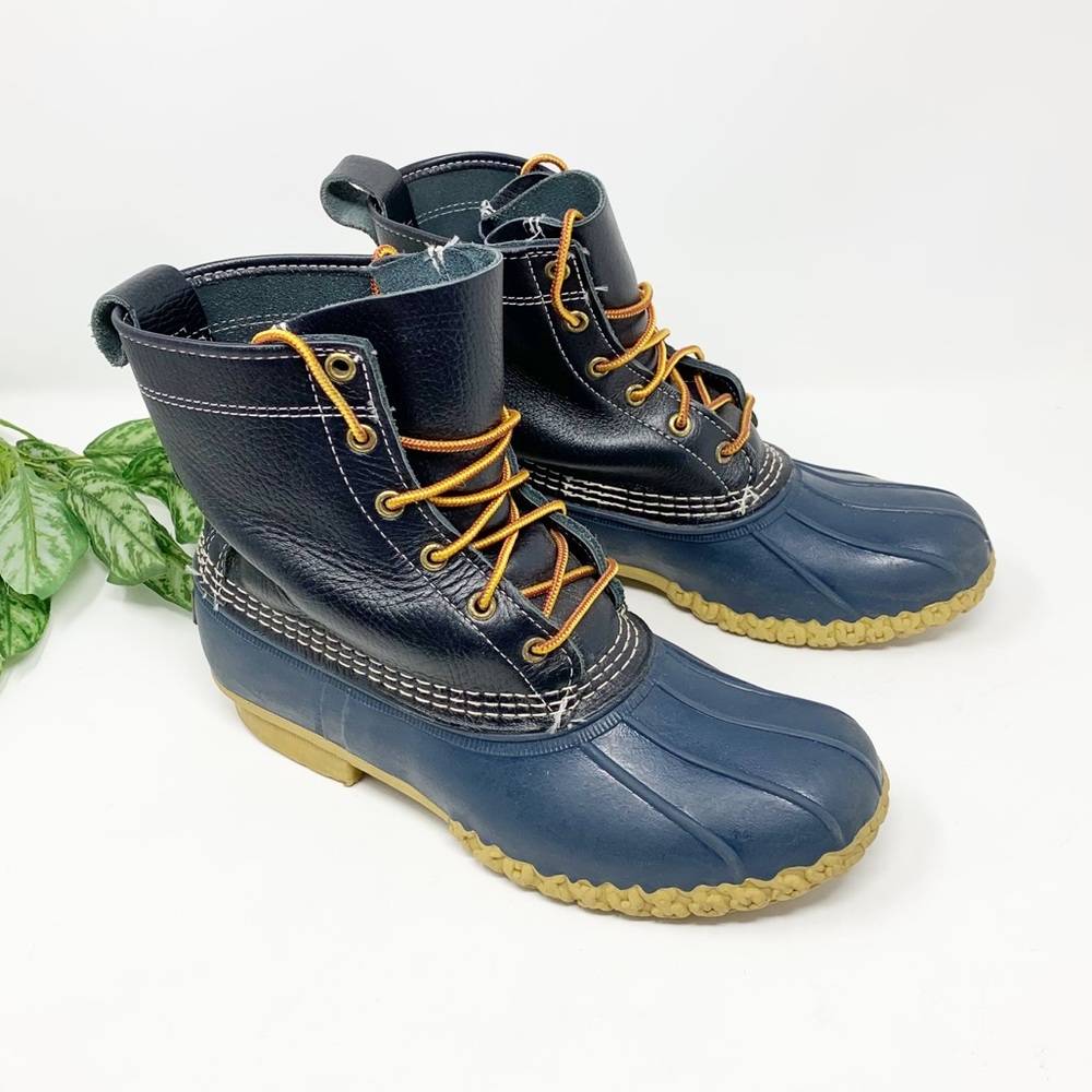 RARE L.L. Bean Navy Blue and Tan Duck Boots